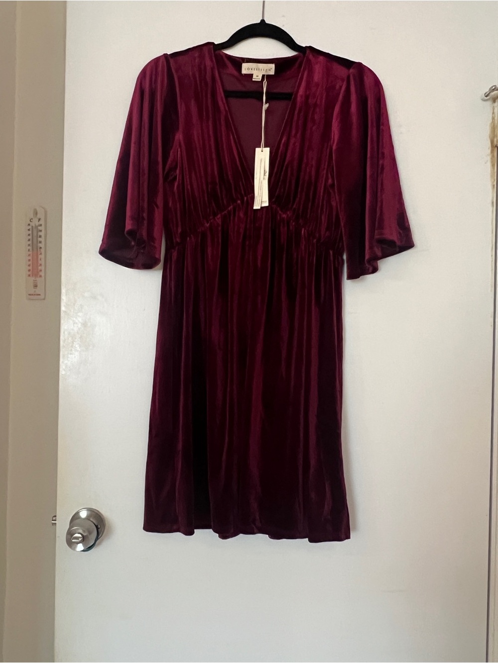 lovestitch Velvet V-Neck Midi Dress - Burgundy Wine